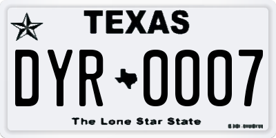 TX license plate DYR0007