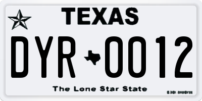 TX license plate DYR0012