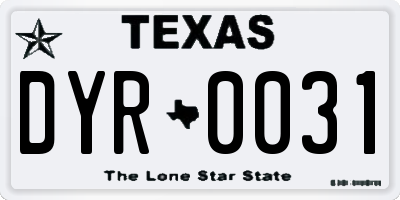 TX license plate DYR0031