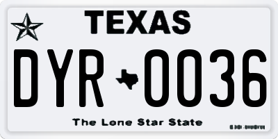 TX license plate DYR0036