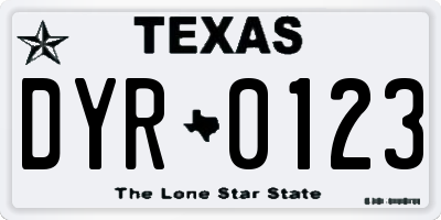 TX license plate DYR0123