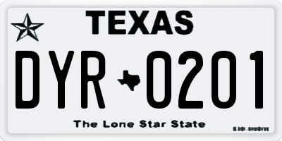 TX license plate DYR0201