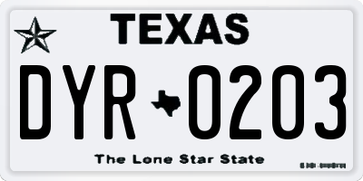 TX license plate DYR0203