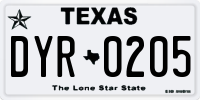 TX license plate DYR0205