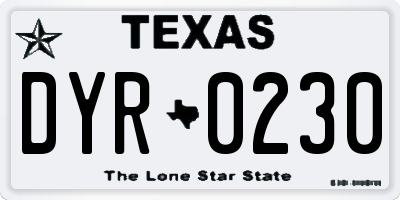 TX license plate DYR0230