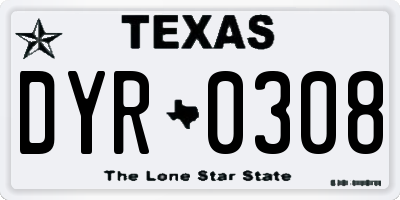 TX license plate DYR0308