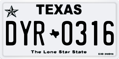 TX license plate DYR0316