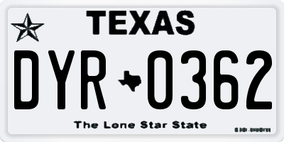 TX license plate DYR0362