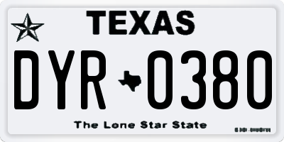 TX license plate DYR0380