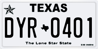 TX license plate DYR0401