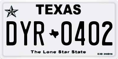 TX license plate DYR0402