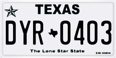 TX license plate DYR0403