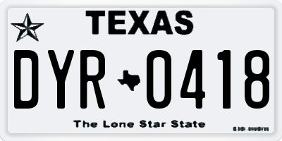 TX license plate DYR0418