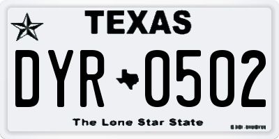 TX license plate DYR0502