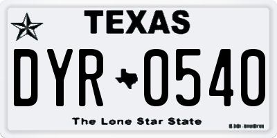 TX license plate DYR0540