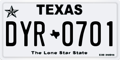 TX license plate DYR0701