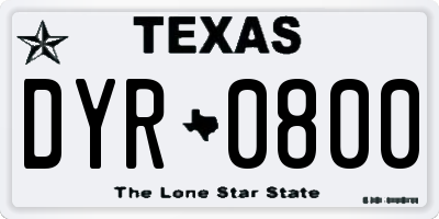 TX license plate DYR0800