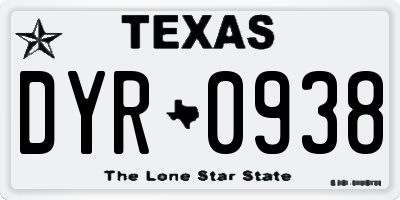 TX license plate DYR0938