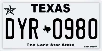 TX license plate DYR0980