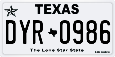 TX license plate DYR0986