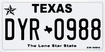 TX license plate DYR0988