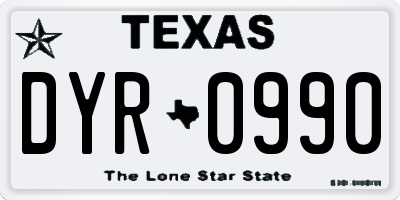 TX license plate DYR0990