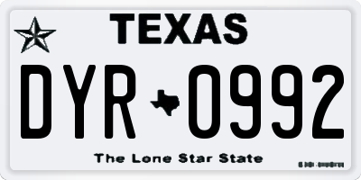TX license plate DYR0992