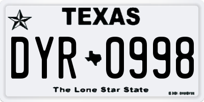 TX license plate DYR0998