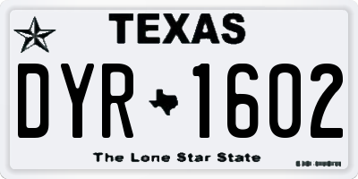 TX license plate DYR1602