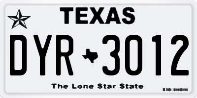 TX license plate DYR3012
