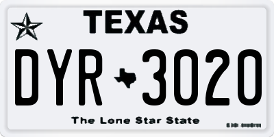 TX license plate DYR3020