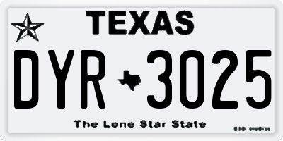 TX license plate DYR3025