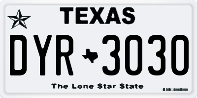 TX license plate DYR3030