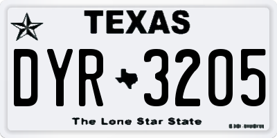 TX license plate DYR3205