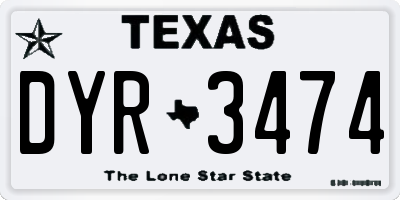 TX license plate DYR3474
