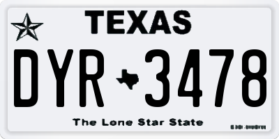 TX license plate DYR3478
