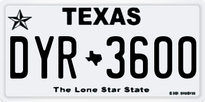 TX license plate DYR3600
