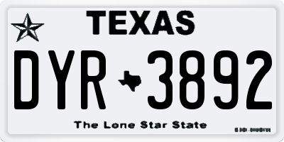 TX license plate DYR3892