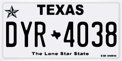 TX license plate DYR4038