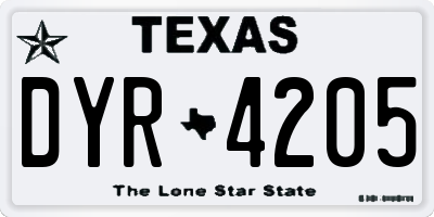 TX license plate DYR4205