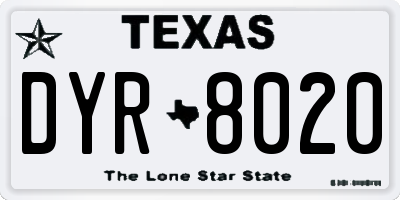 TX license plate DYR8020
