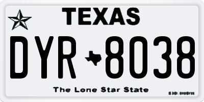 TX license plate DYR8038