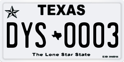 TX license plate DYS0003