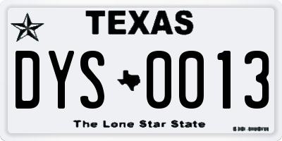TX license plate DYS0013