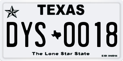TX license plate DYS0018