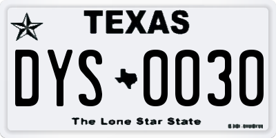 TX license plate DYS0030