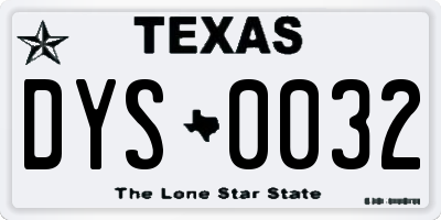 TX license plate DYS0032