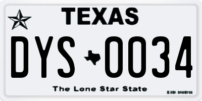 TX license plate DYS0034