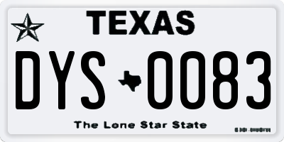 TX license plate DYS0083
