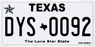 TX license plate DYS0092